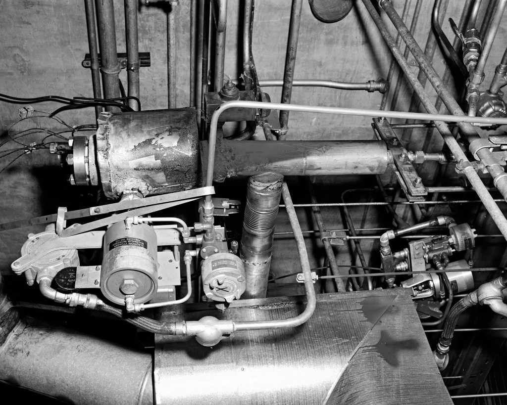 A damaged turbine rig inside D Site