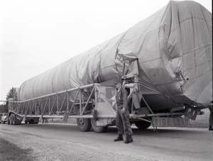 Atlas missile on truckbed