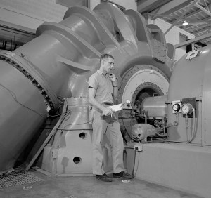 Technician working with exhauster