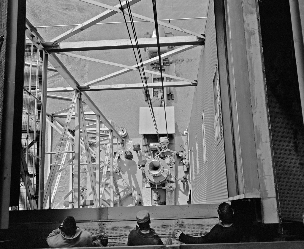 View from above as Kiwi B engine is lifted into B-1