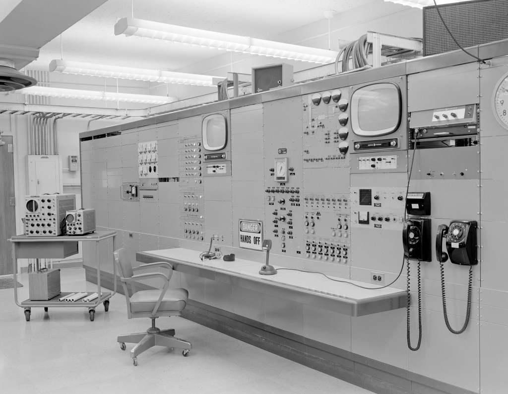 Control panels in control room.