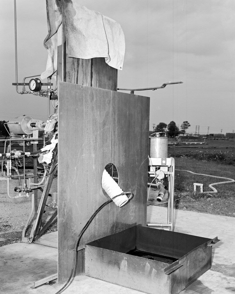 fluorine spill rig outside of the J-5 tank to study the reaction of liquid fluorine with various materials