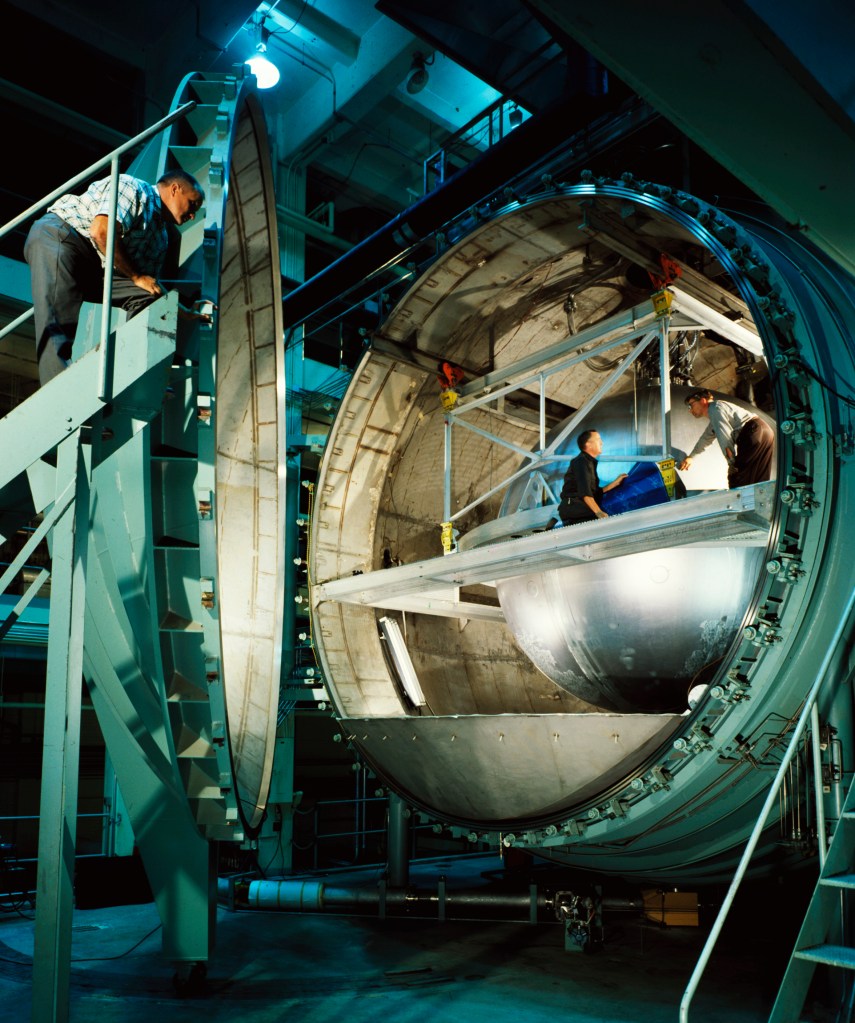 Propellant tank in K Site chamber with door open