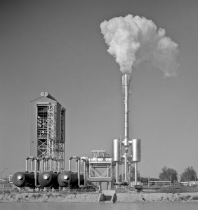 View of test stand and steam from ejector.