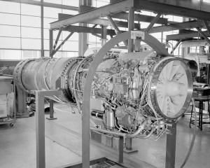 Aircraft engine on test stand.
