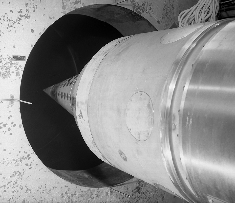 Close-up of engine in test cell.