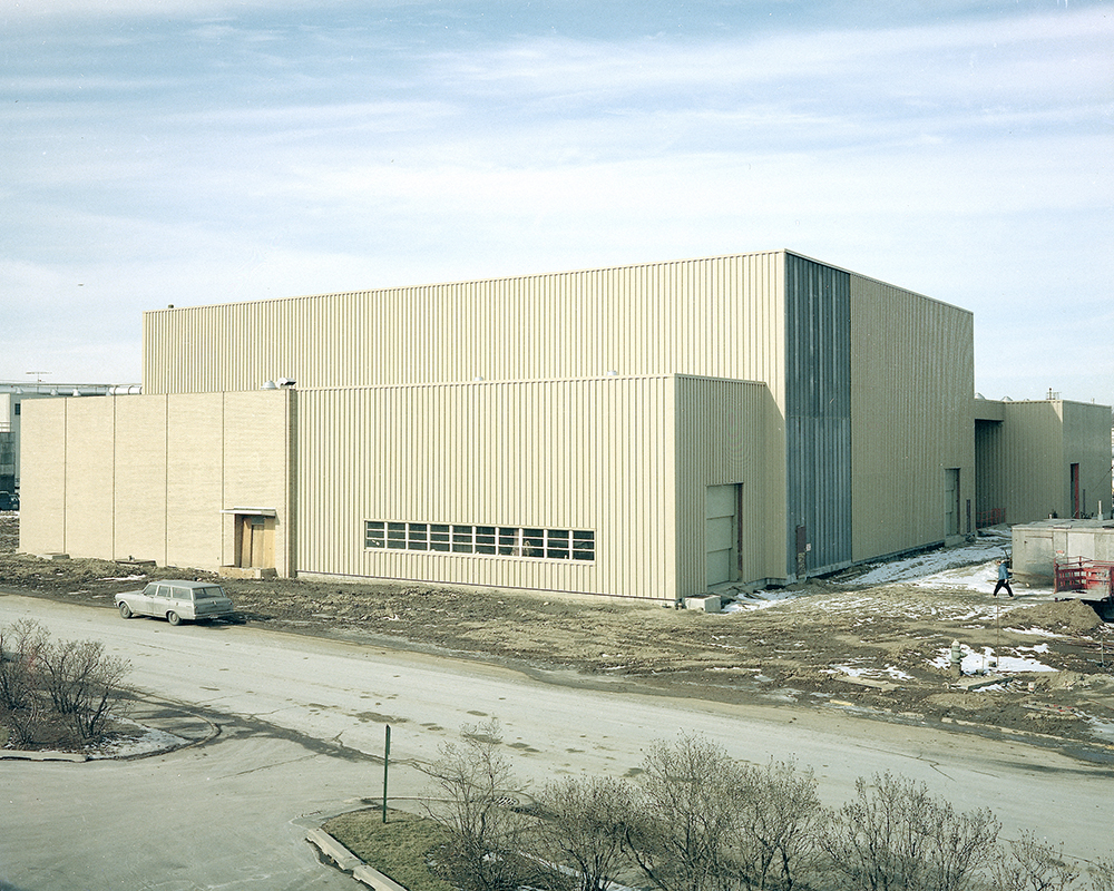 Exterior of large rectangular building.
