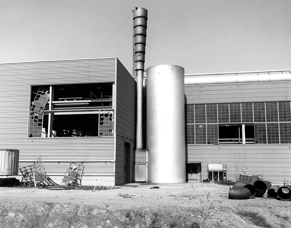 Building with windows blown out.