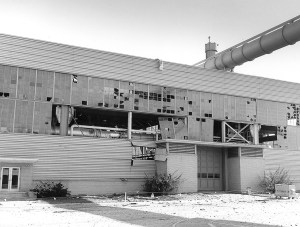 Building with windows blown out.