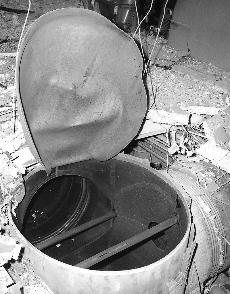 Close-up of the 96-inch-diameter header that failed in the PSL Equipment Building explosion.