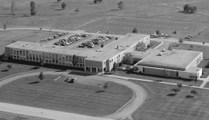 Aerial view of buildings.