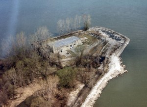Aerial view of pumping station on shoreline