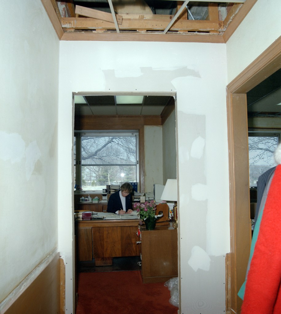 View through hallway into office.