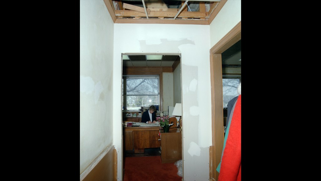 View through hallway into office.