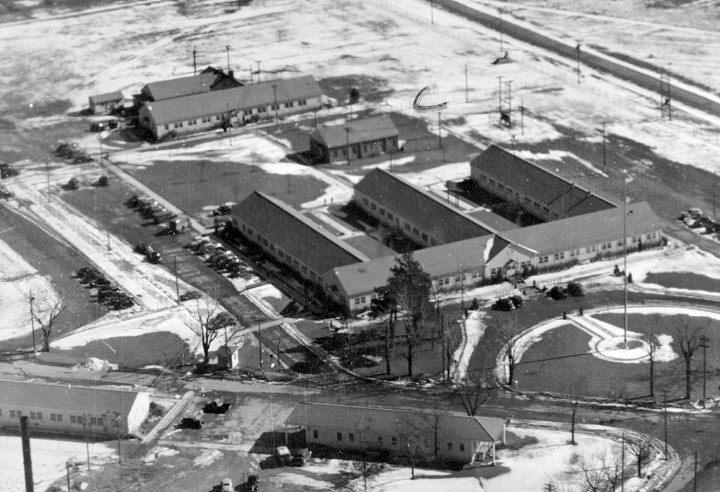 Aerial view of buildings.