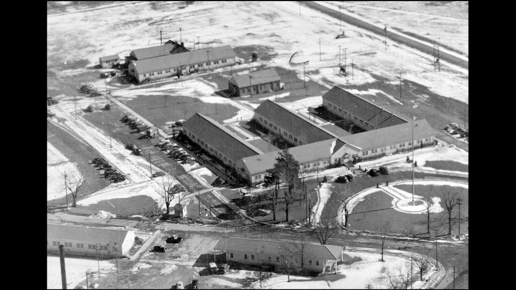 Aerial view of buildings.