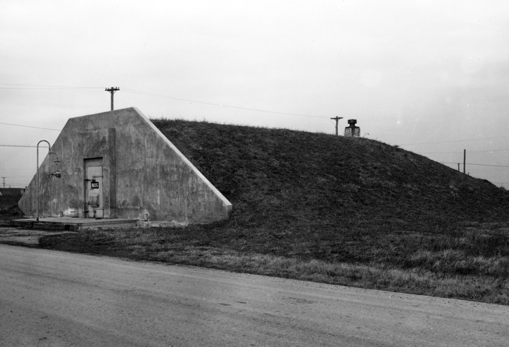 Ground-level view of bunker