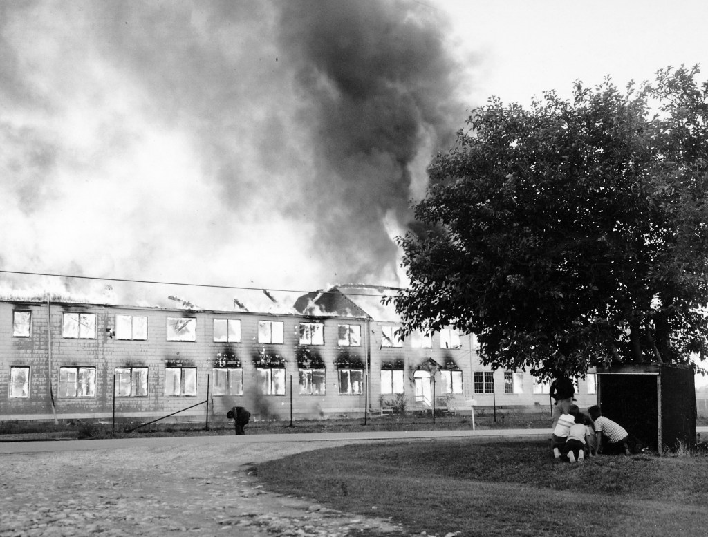Burning building.