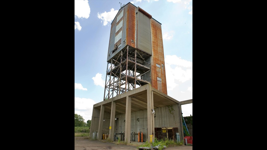 View up at rusting B-3 stand