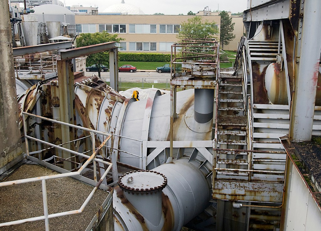 Rusting secondary cooler at PSL 30 years after the shutdown of the facility.