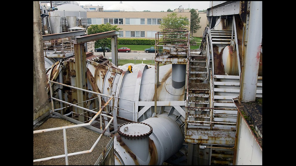 Rusting secondary cooler at PSL 30 years after the shutdown of the facility.