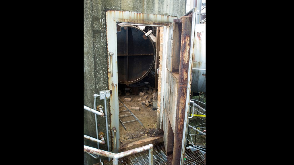 Interior of the atmospheric air vent behind the test chambers after years of inactivity.