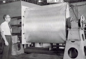 Close-up of An experimental arc tank with foam insulation panels wrapped against it