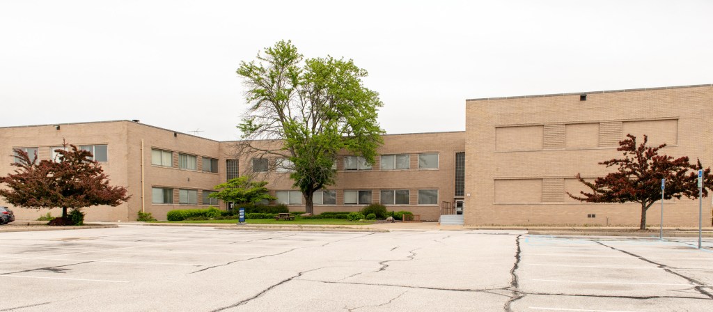 Exterior view of rear of building.