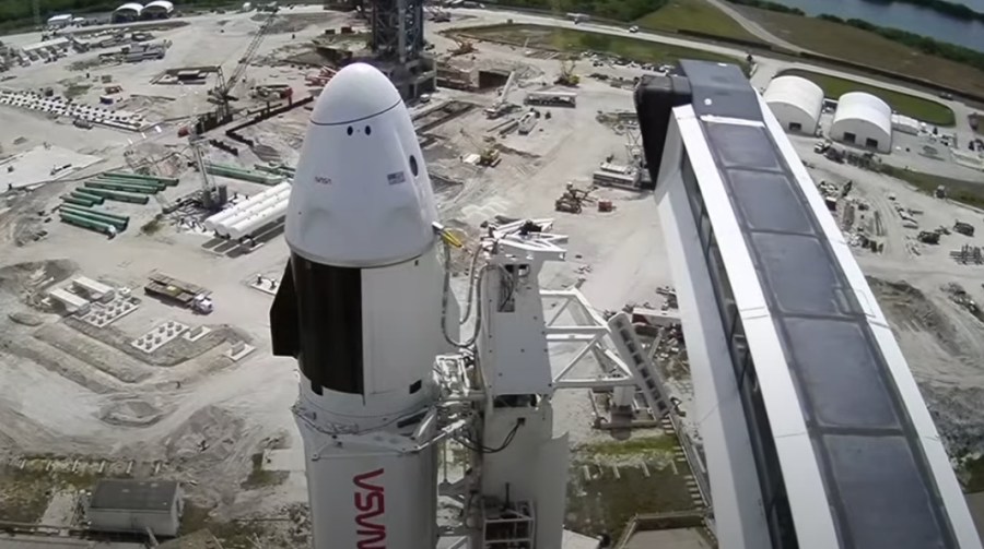 A SpaceX Falcon 9 rocket with the company’s Dragon spacecraft on top is seen on the launch pad at Launch Complex 39A at NASA’s Kennedy Space Center in Florida on Thursday, July 31, 2025, ahead of the agency’s SpaceX Crew-11 launch.