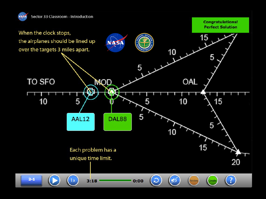 Screen shot from Sector 33 showing flight paths for flight AAL12 and DAL88.