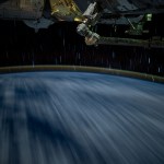In this long duration photograph taken from the International Space Station clouds streak across the Indian Ocean, a dim atmospheric glow crowns Earth's horizon, and stars trail above the planet's horizon. The orbital outpost was soaring 261 miles above the Indian Ocean southwest of Indonesia at approximately 3:14 a.m. local time