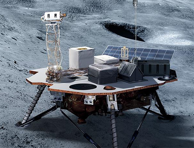 Artist's rendering of a drill bot digging on the moon's surface