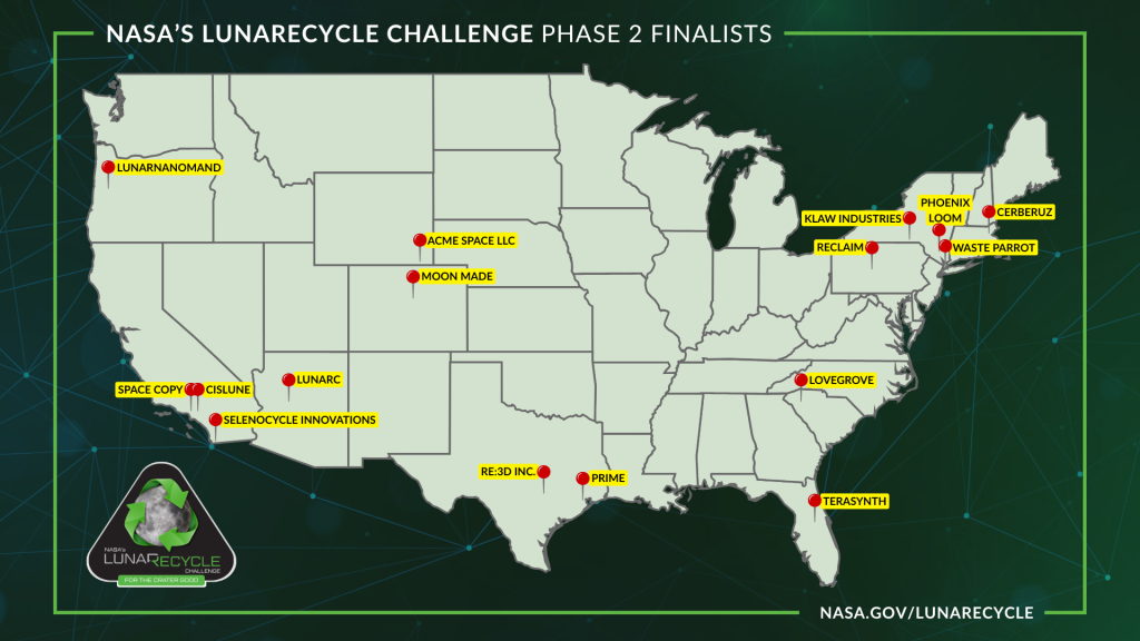 Map of the United States showing the locations of the 16 teams from states
