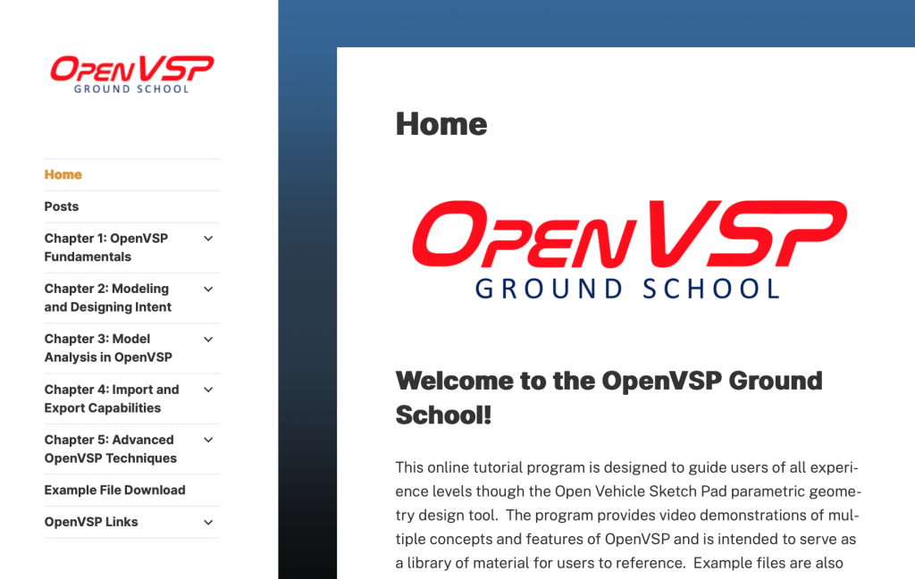 Screenshot of the OpenVSP Ground School website.