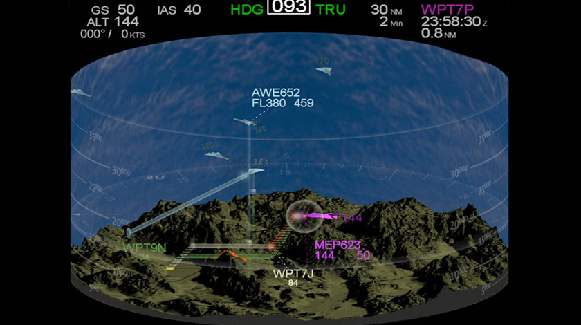 Screenshot of the Flight Deck Display Research Laboratory's Cockpit Display of Traffic Information (CDTI) tool.