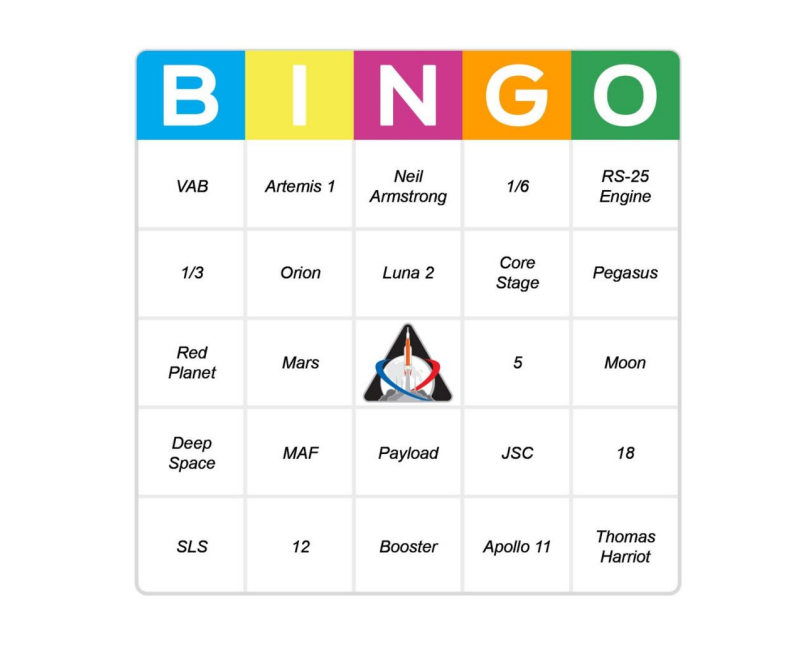 Bingo cards from Moon to Mars Bingo