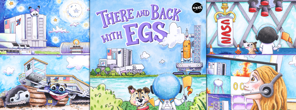 Multiple illustrations from NASA's children book THERE and Back with EGS