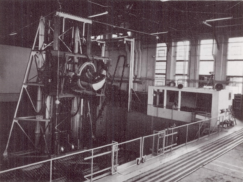 An image of the 6-degrees-of-freedom flight simulator at NASA Ames Research Center.