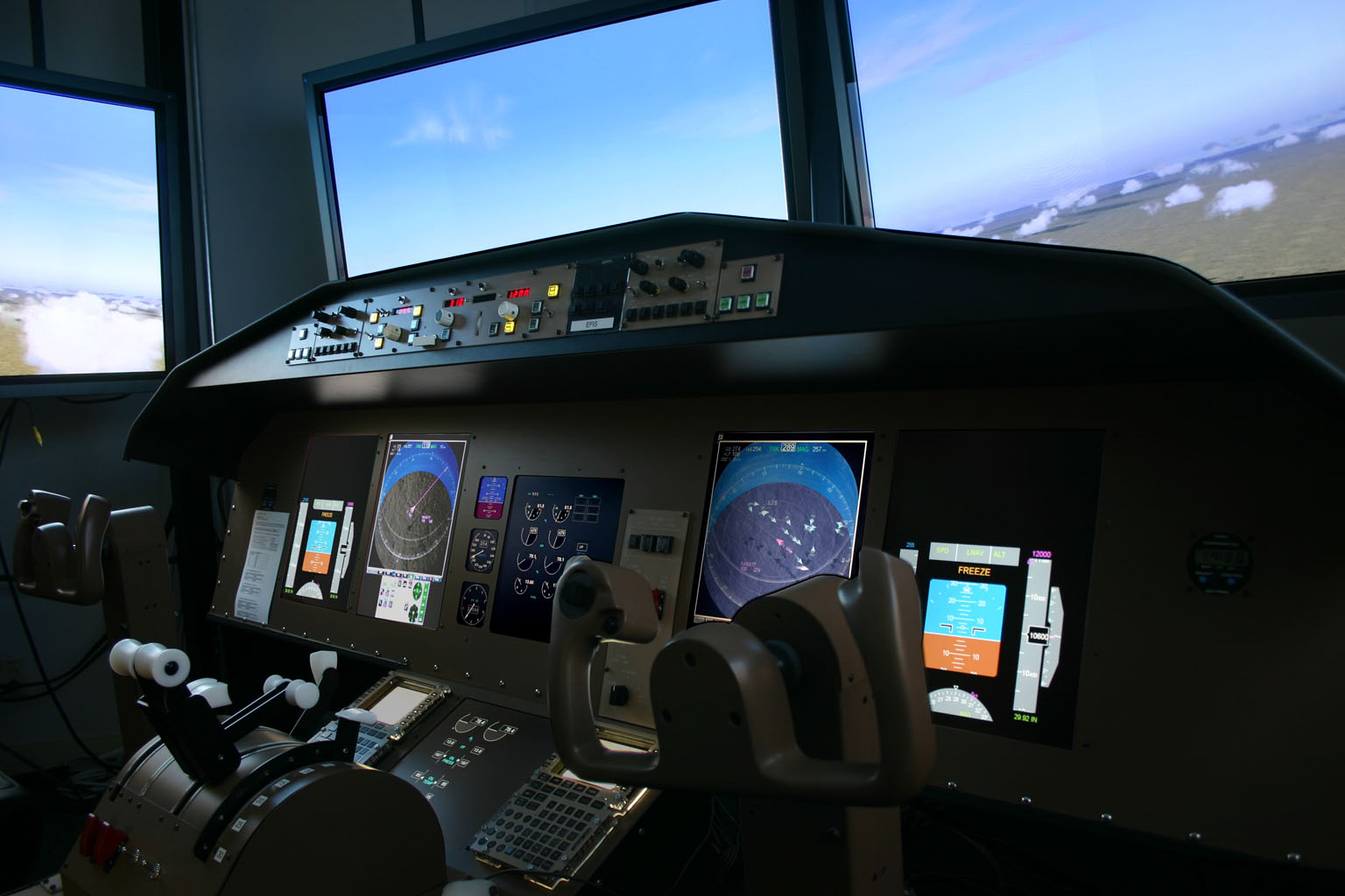 The Flight Deck Displays research and Development Laboratory's (FDDRL) Boeing 777 Flight Simulator.