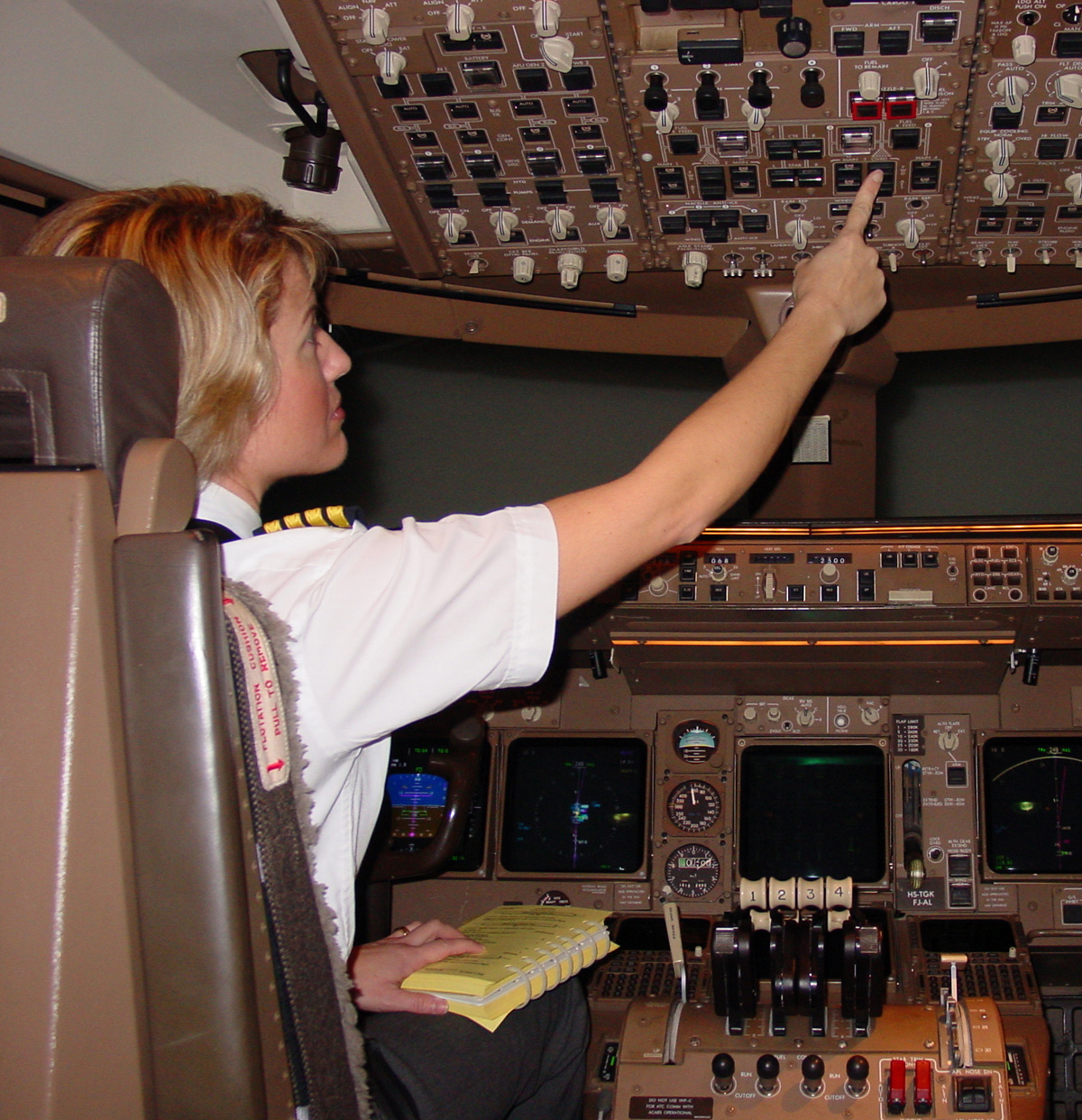 Pilot in a flight simulator at NASA Ames Research Center in support of Emergency and Abnormal Situation (EAS) research in the Flight Cognition Laboratory.