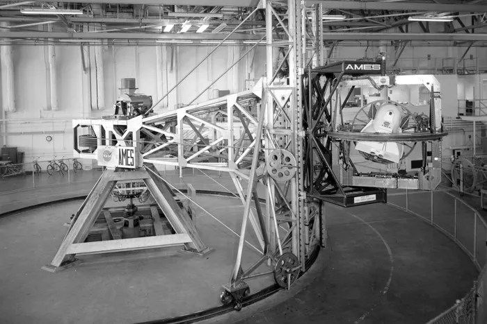 The NASA Ames 5 degrees-of-freedom motion simulator, shown here in June 6, 1962, allowed testing for multiple angular motions.