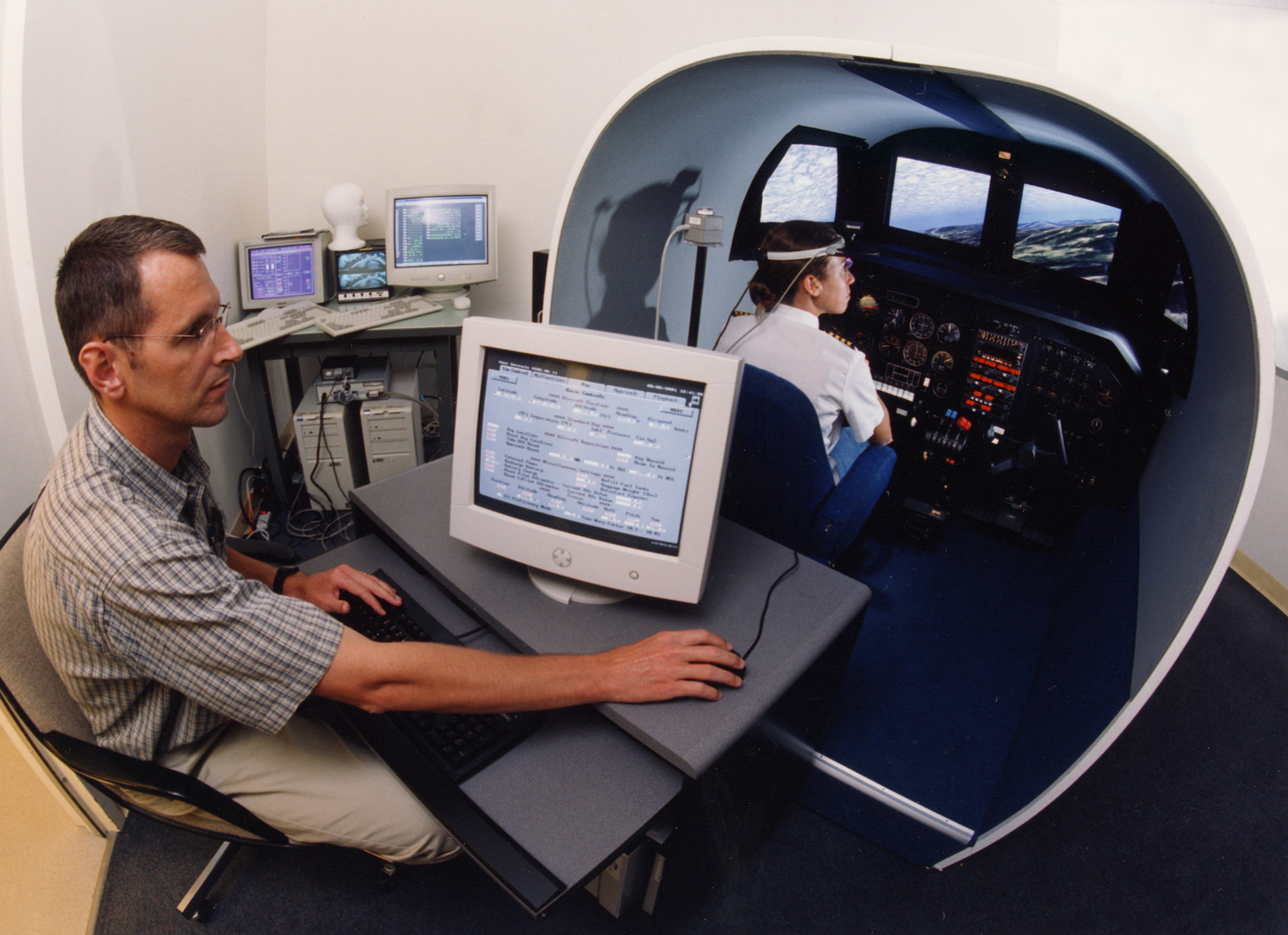 Research subjects participating in a cockpit Attention Management study at NASA Ames Research Center.