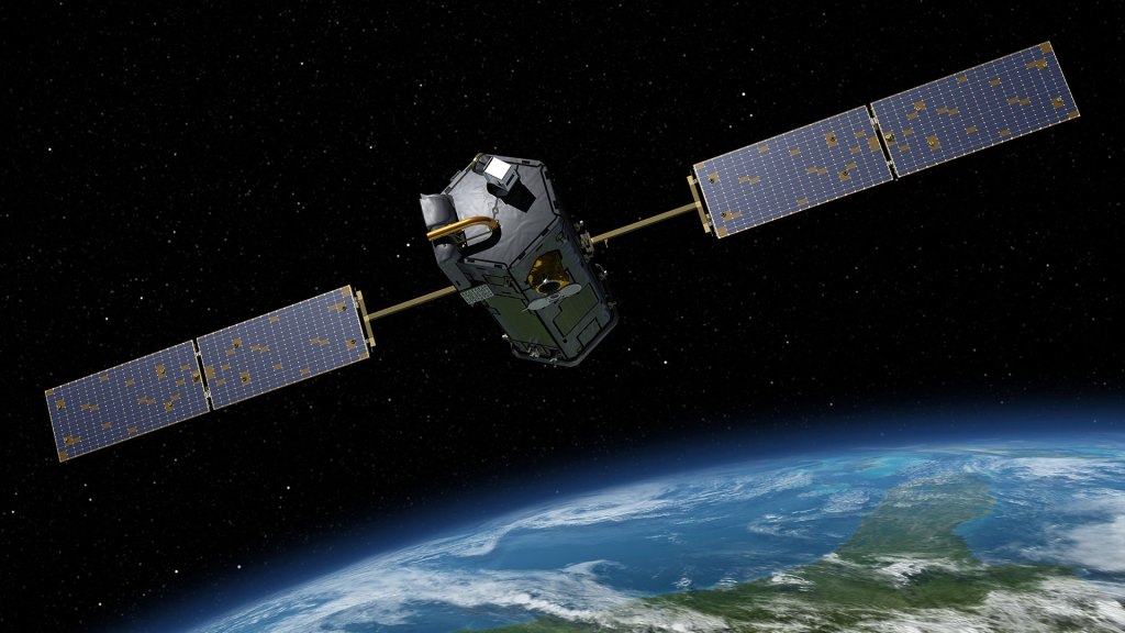 Artist’s rendering of NASA’s Orbiting Carbon Observatory-2 (OCO-2) satellite orbiting Earth to measure atmospheric carbon dioxide levels.