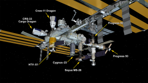 Dec. 8, 2025: International Space Station Configuration. Seven spaceships are parked at the space station including the SpaceX Dragon cargo craft, the SpaceX Crew-11 Dragon spacecraft, JAXA's HTV-X1 cargo craft, Northrop Grumman's Cygnus cargo craft, the Soyuz MS-28 crew ship, and the Progress 92 and 93 resupply ships.