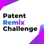 Patent Remix Challenge logo with purple geometric shapes in the top left and bottom right corners of a white background