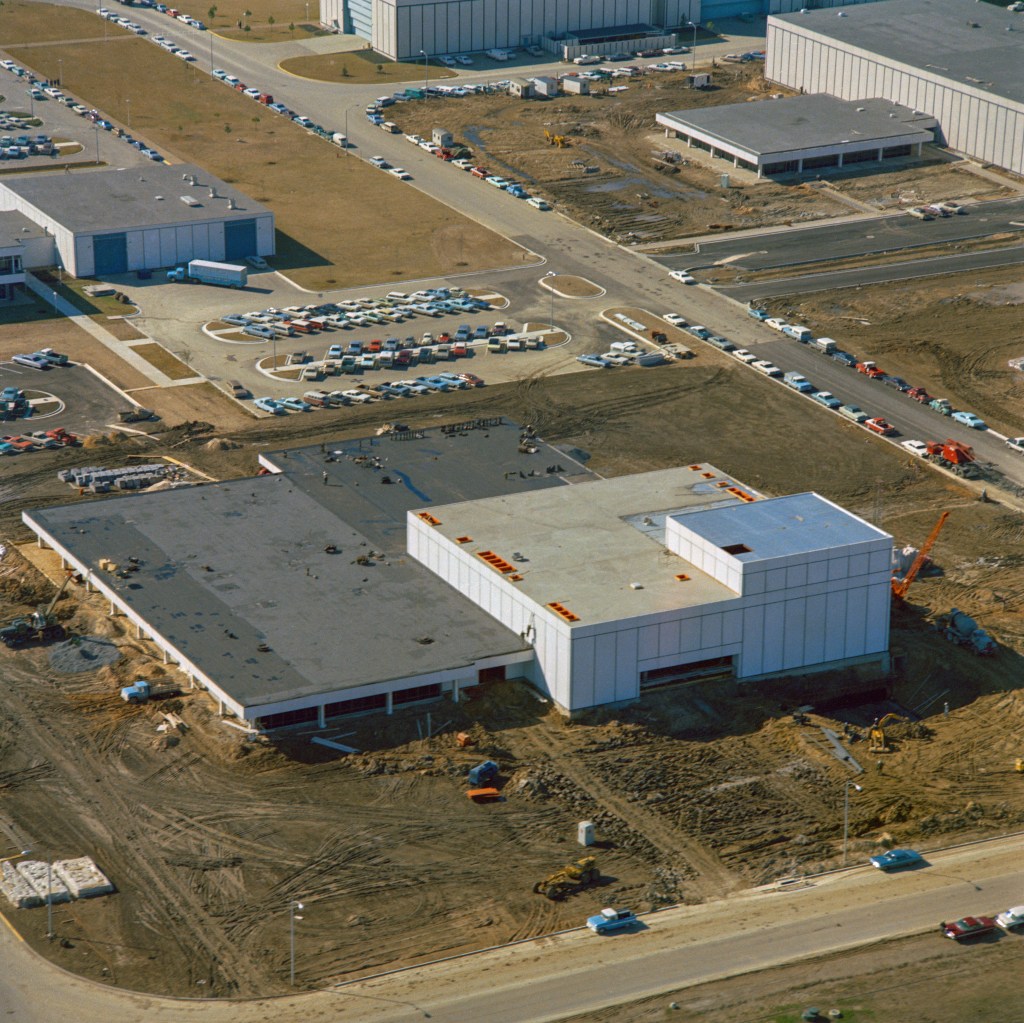 Aerial view of construction progress on Lunar Receiving Laboratory (LRL), Bldg. 37, MSC. MSC, HOUSTON, TX , 1967