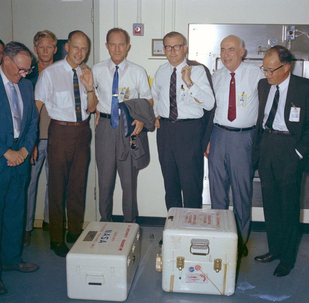 Arrival of Apollo 11 Lunar Samples at EAFB by C-141 Starlifter and at the Bldg. 37 Lunar Receiving Laboratory (LRL). 1. Aircraft - C-141 (Starlifter) EAFB, HOUSTON, TX