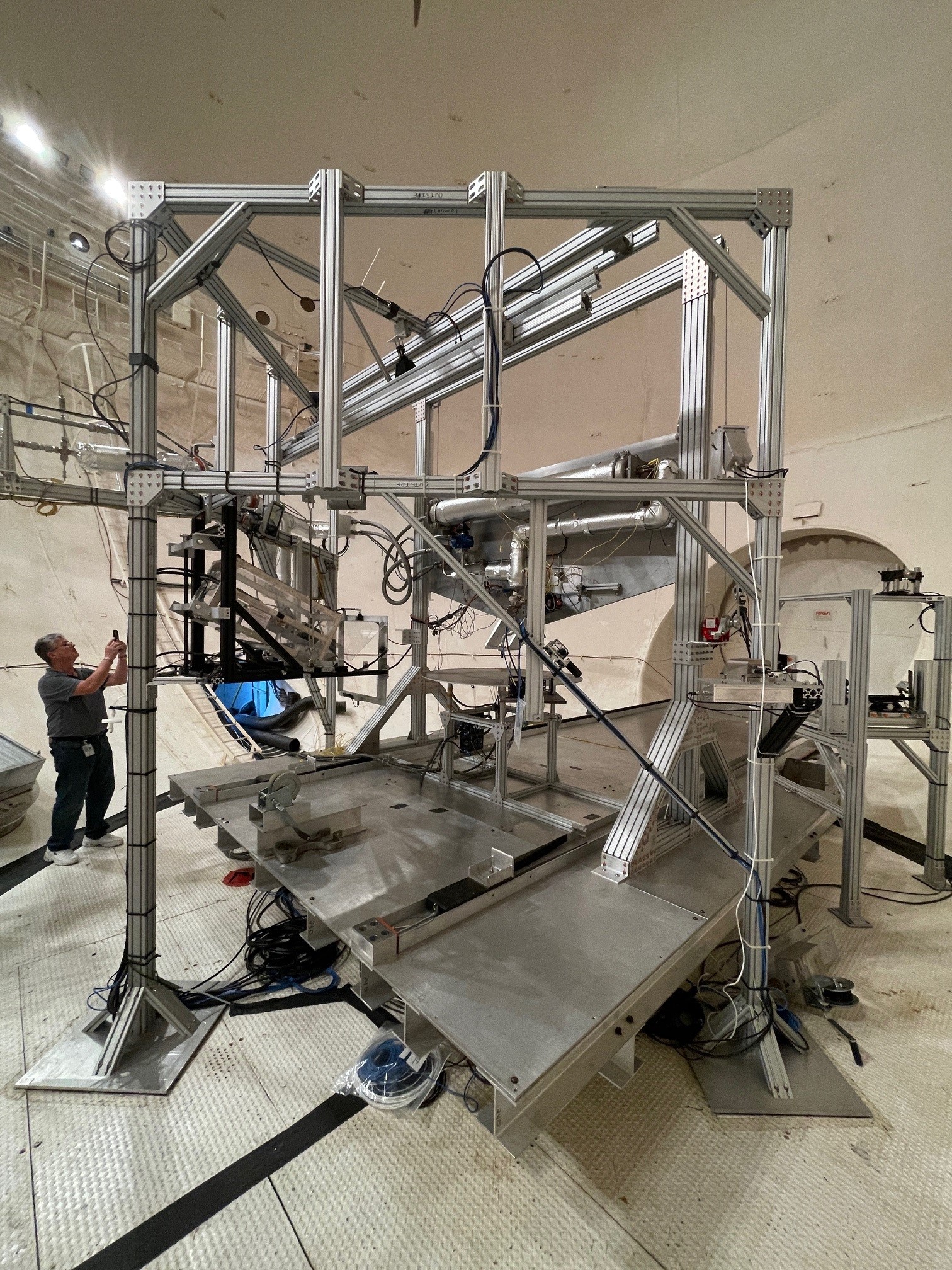 The testing platform is engineered to accommodate the engine nozzles, simulated lunar soil and instrumentation.