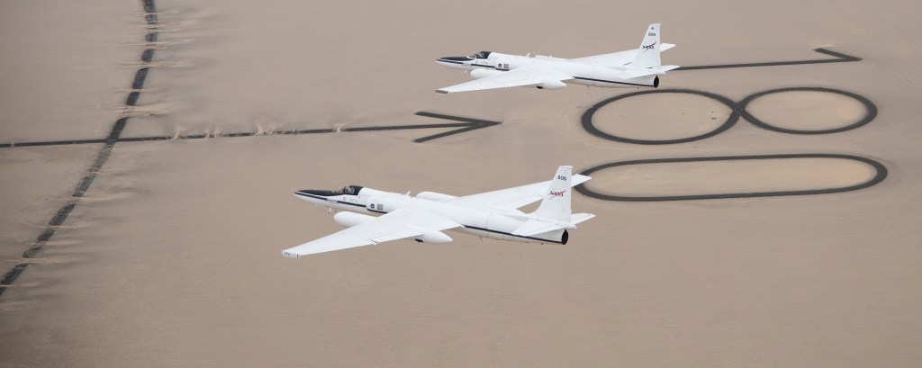 Two jets flying. Viewed from above.