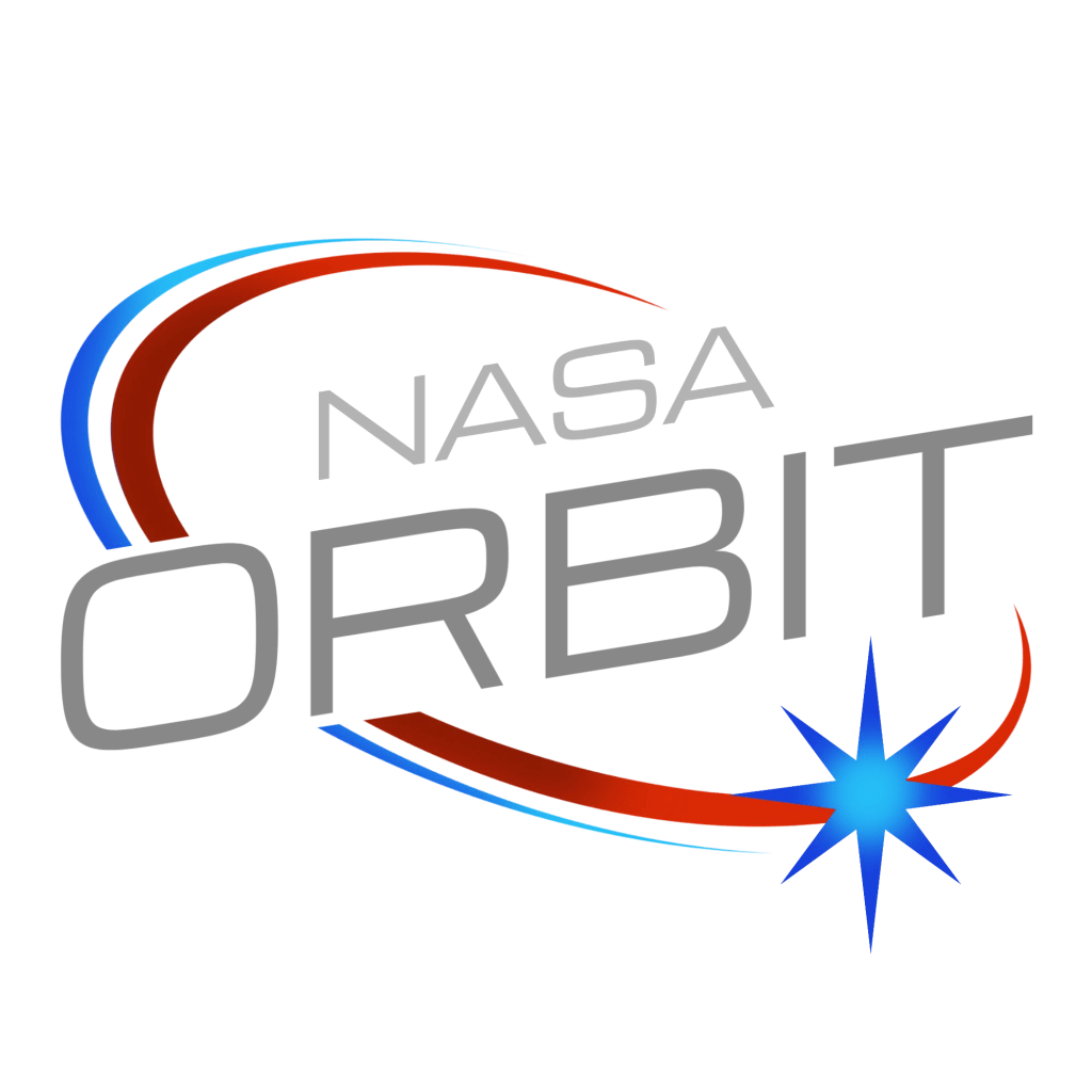 NASA ORBIT graphic design imagery. The words "NASA ORBIT" are displayed encircled by an oval graphic design with a star at the bottom of the oval.